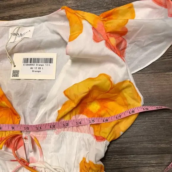 Hello Molly Floral Mini Dress Orange Pink Tie Front Boho Cottagecore L - Picture 9 of 11